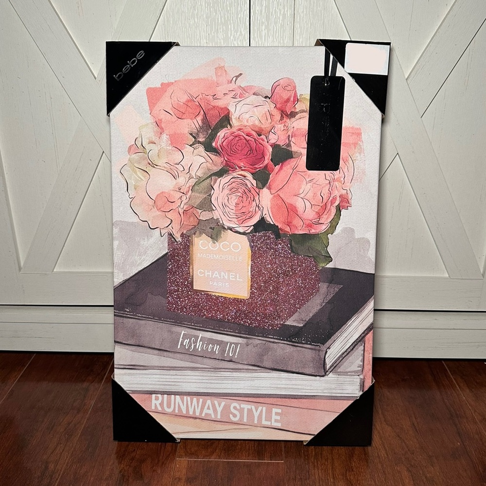 Coco Chanel Pink Glitter Wall Art Canvas